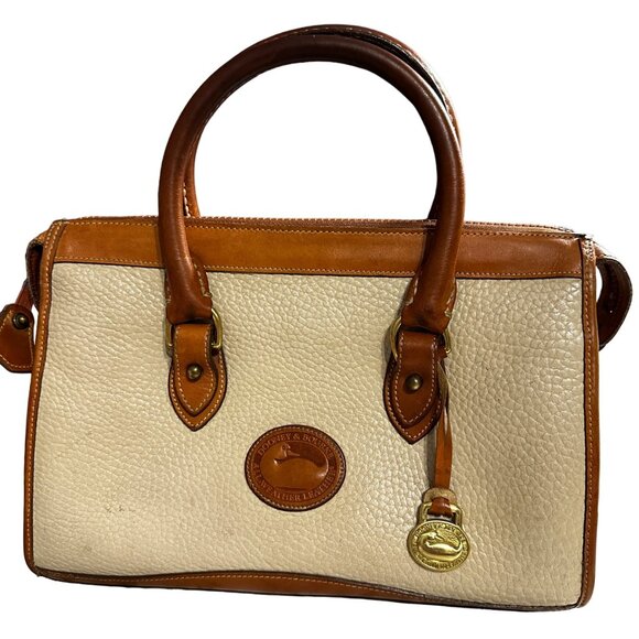VTG Dooney & Bourke tan pebble leather brown leather trim purse NO LONG STRAP - Picture 1 of 11
